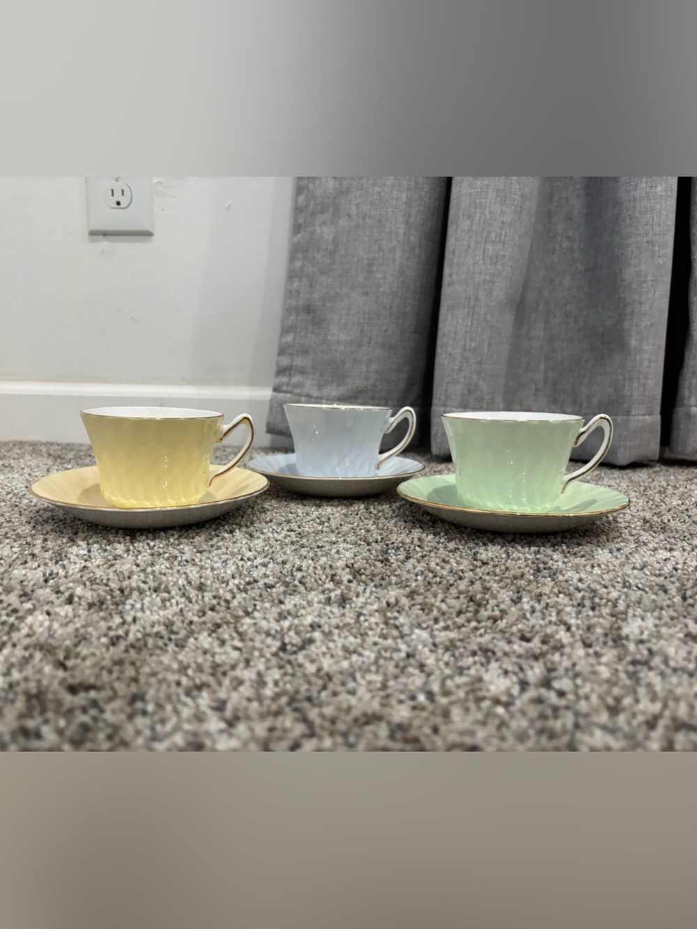 French country Vintage Delphine Bone China Made in England Pastel Teacup set